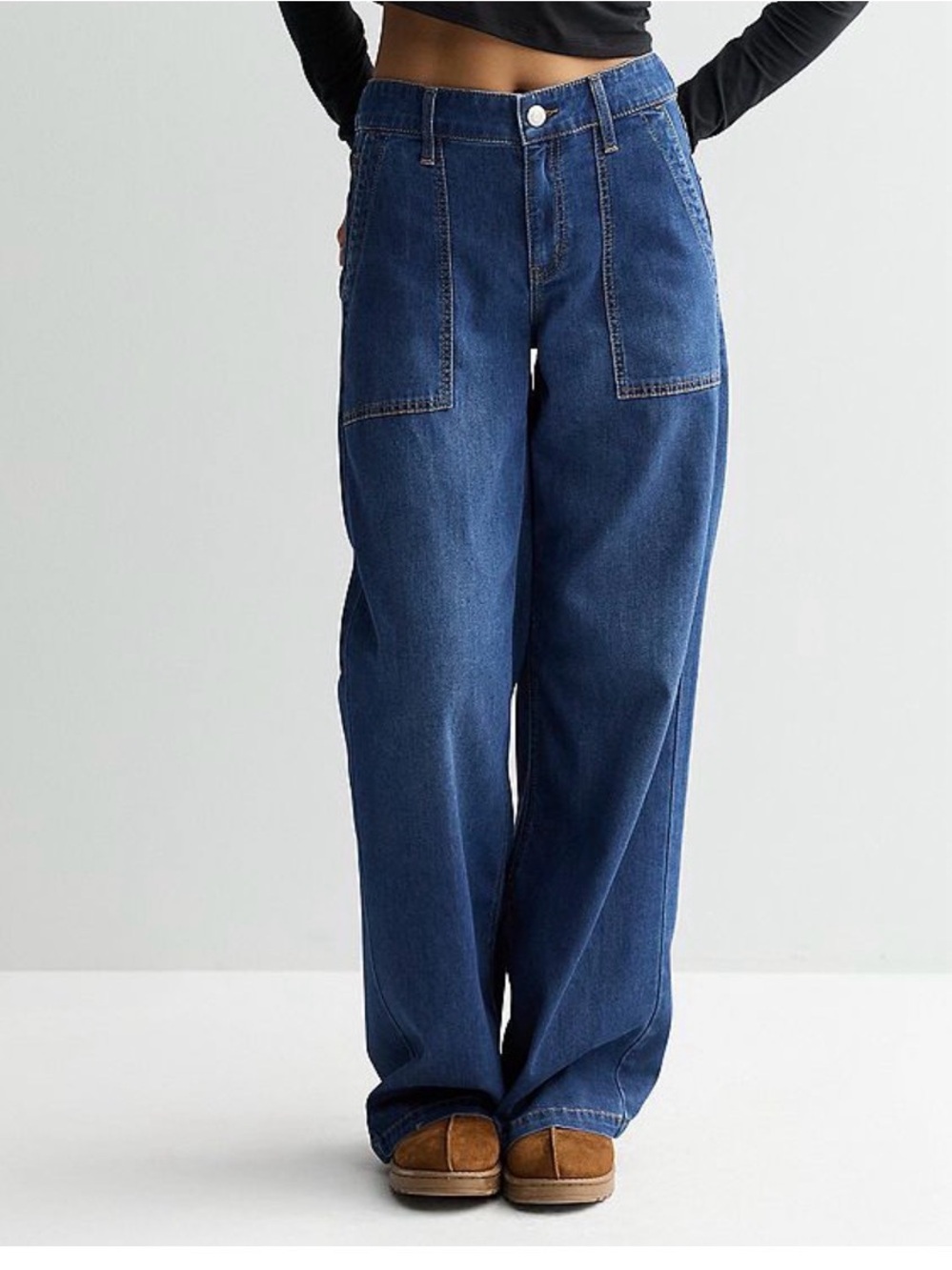 Wide Leg Women's Denim Jeans in Dark Blue